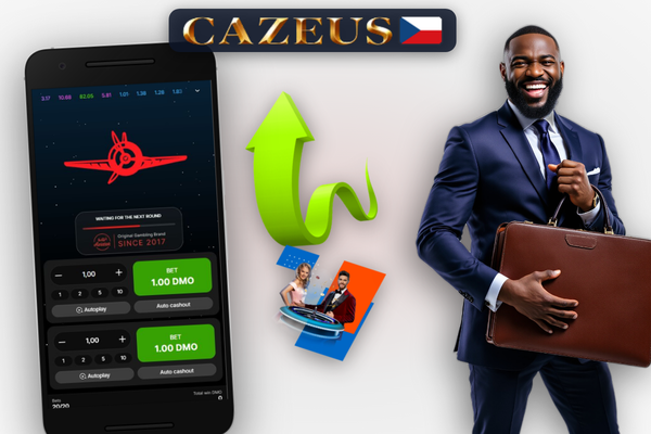Rozdělení bankrollu v CZK vedle herního panelu Aviator v Cazeus Casino