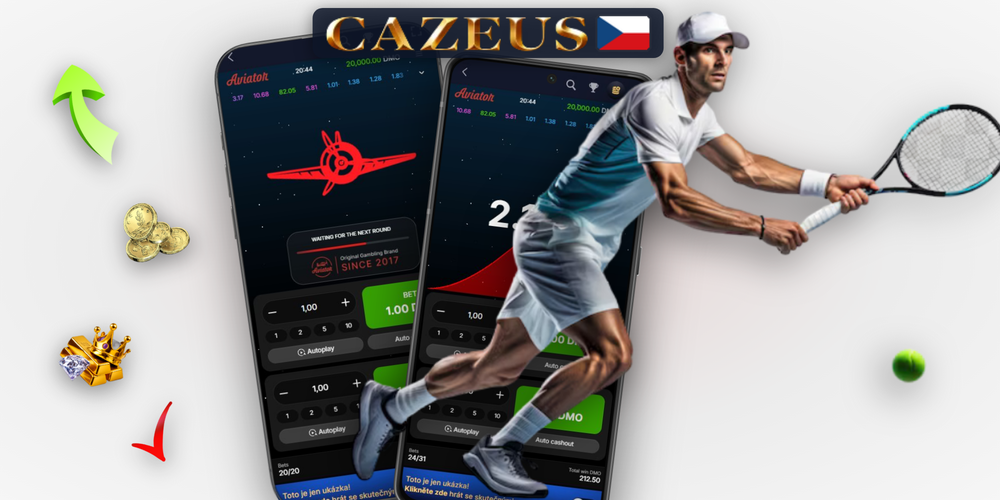 Herní rozhraní Aviator v Cazeus Casino s tlačítkem Cash Out a historií kol