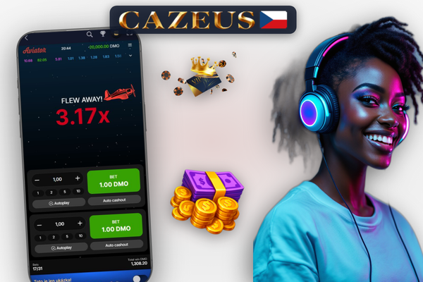 Smartphone s otevřeným Aviator v mobilním prohlížeči a tlačítkem Cash Out v Cazeus Casino