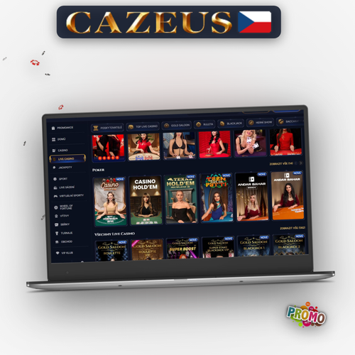 Cazeus Casino do počítače – lobby s ruletou a sloty na monitoru a notebooku