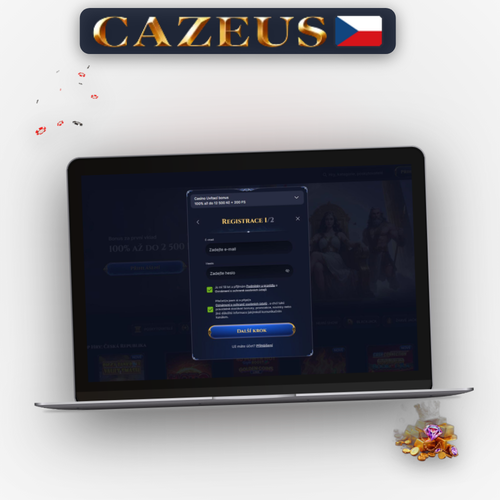 Cazeus Casino registrace — přihlašovací formulář na notebooku v tmavém designu